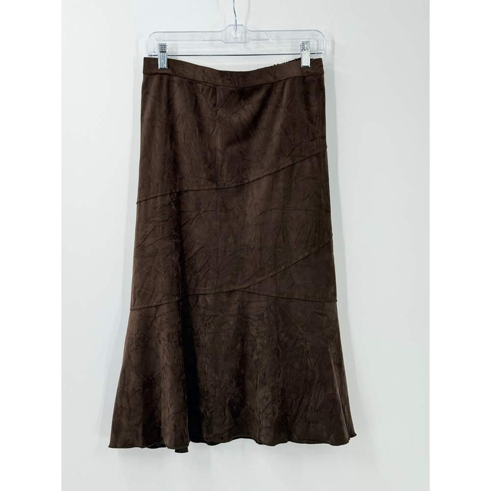 Country Cowgirl Western Faux Suede Crinkle Tiered midi Skirt Sz 10 elastic waist